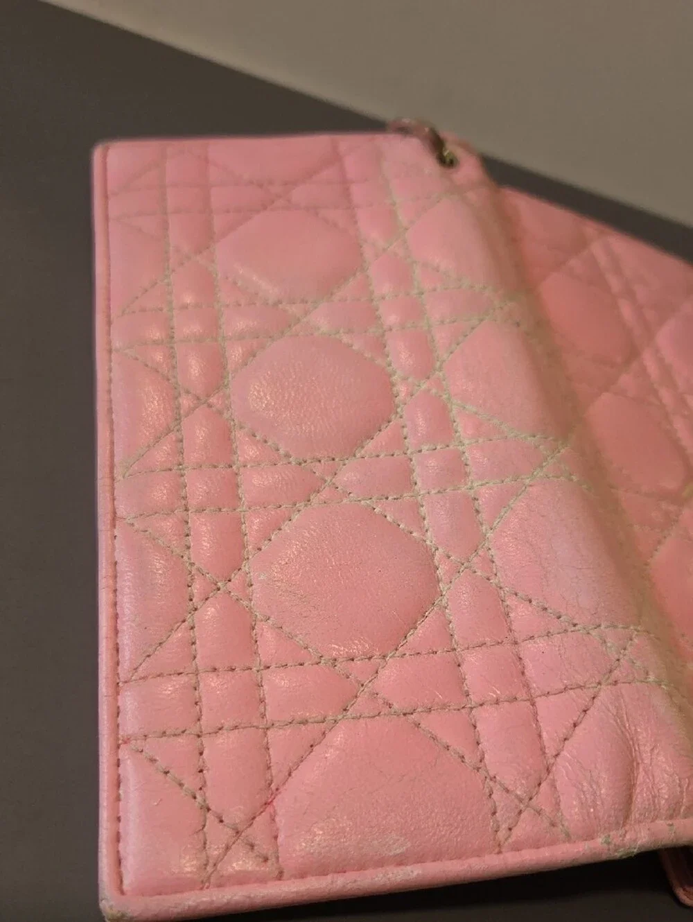 Dior Pink Quilted Leather Wallet with Signature Stitching - Project